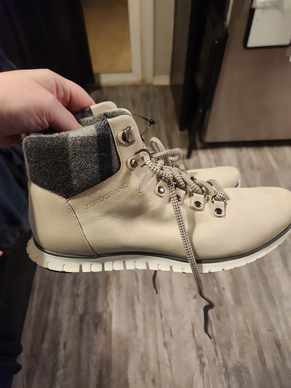 Cole Haan Cream Zerogrand Plaid-Collar WoMen’s Boot